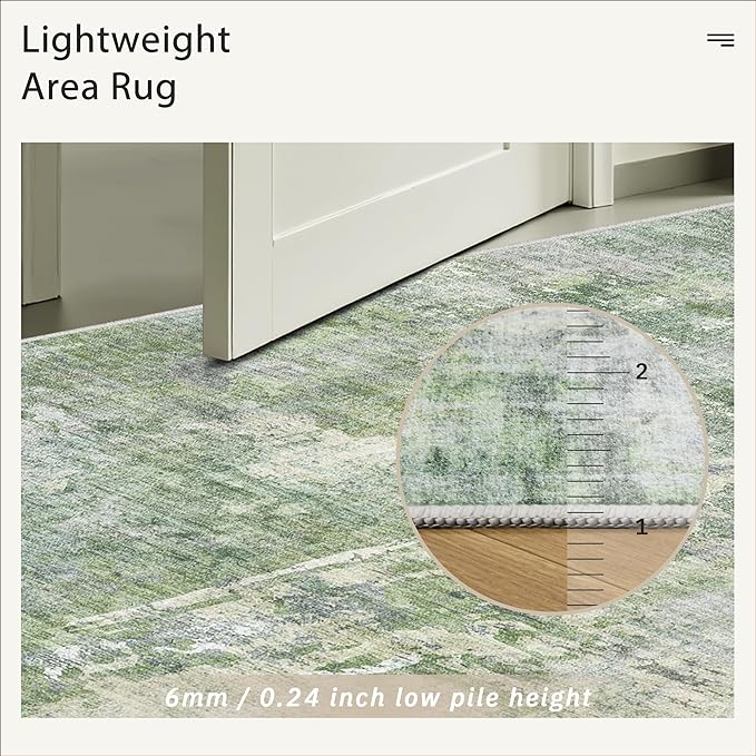 Soalmost Abstract Rug 5x7 Machine Washable Area Indoor Green Low Pile Non-Slip Foldable Thin Accent Rugs for Bedroom Living Room Dining Room