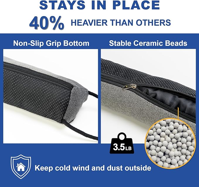 YOUFI 32 Inch Weighted Door Draft Stopper, 3.5lb Heavy Under Door Draft Blocker, Self-Resetting Gap Filler Seal Blocks Cold, Hot Air, Noise, with Non-Slip Bottom, Machine Washable Cover