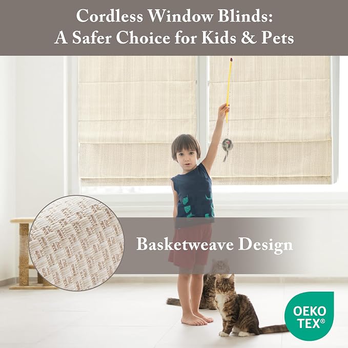 Madison Park Galen Matte Linen Cordless Roman Shades - Fabric Privacy Single Panel Darkening, Energy Efficient, Thermal Insulated Window Blind Treatment, for Home, Living Room Decor,29" W x 64" H