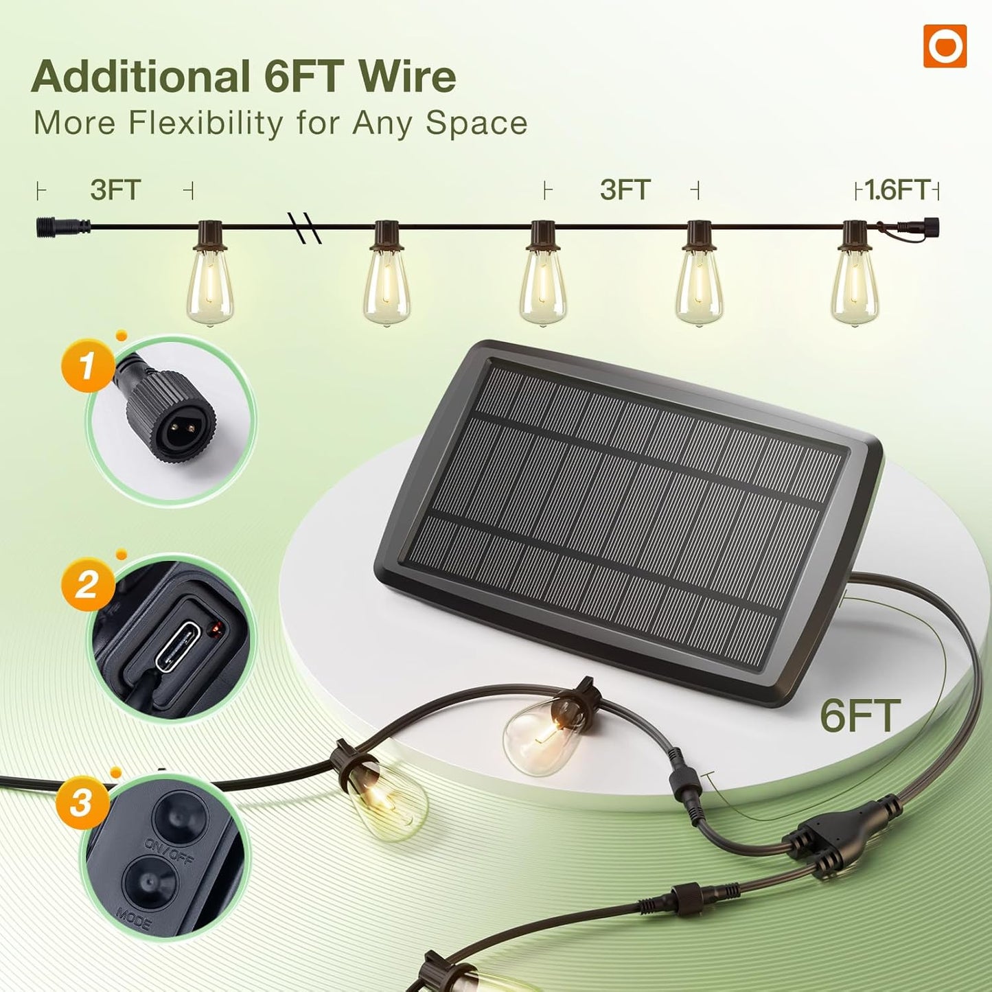 addlon 102(96+6) FT Solar String Lights Waterproof,Patio Light Solar Powered with Remote & USB Port 3 Modes, 30+2 LED Shatterproof Bulbs Outdoor Lighting for Camping Backyard Garden