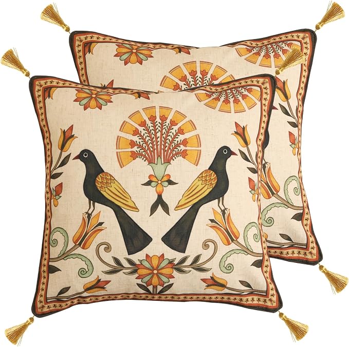 bilin gaier Designer Square Throw Pillow Covers,18"x18" Set of 2-Seville C | Vintage Elegant Pillow Cover,Concealed Zipper,Floral and Bird Pattern,Sofas,Bedroom,Living Room,Lounge Chairs