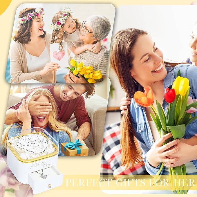 Beferr Birthday Gifts for Women Preserved Real Rose with Necklace Eternal Roses Forever Flowers for Delivery Anniversary Mothers Gifts for Mom Her Grandma Wife Sister from Daughter Son