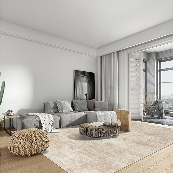 5x7 Area Rugs Washable Rug: Modern Abstract Living Room Rug Soft Anti-Skid Thin Carpet Indoor Floor Non-Shedding Carpets for Bedroom Dining Room Farmhouse Nursery Home Office - Beige