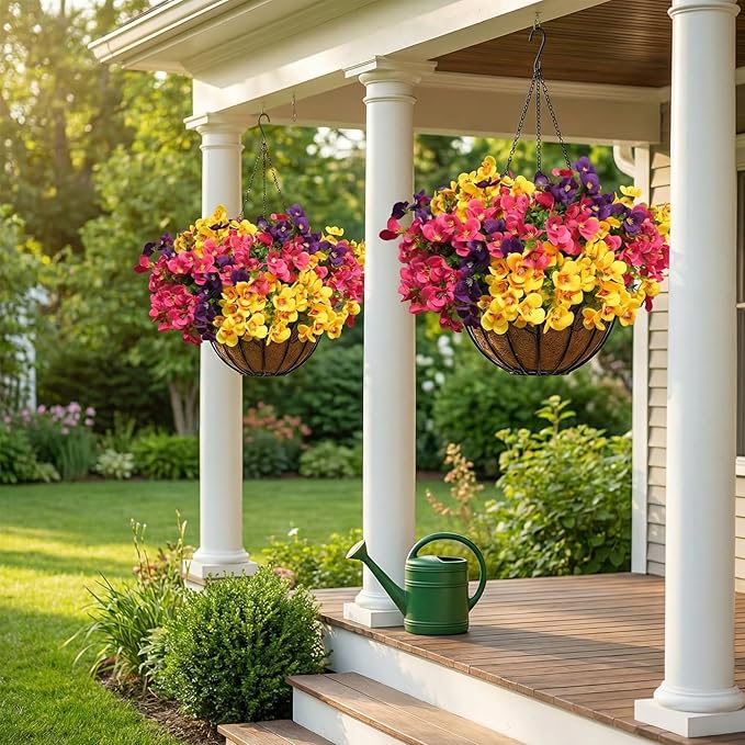 trytuny Artificial Flowers for Outdoor, Realistic Faux Plants for Outside Indoor Porch Patio Window Box Planter Home Decor (12pcs - Yellow Purple Rose red)