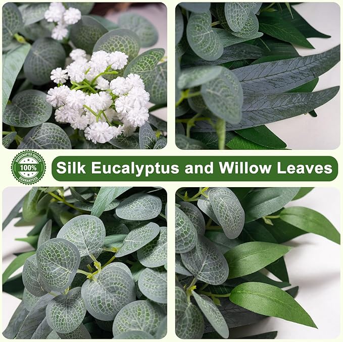 Eucalyptus Wreath for Front Door All Seasons, 20-22" Spring Summer Silk Greenery Wreath for Porch Wall, Artificial Farmhouse Home Decor for Indoor Outdoor