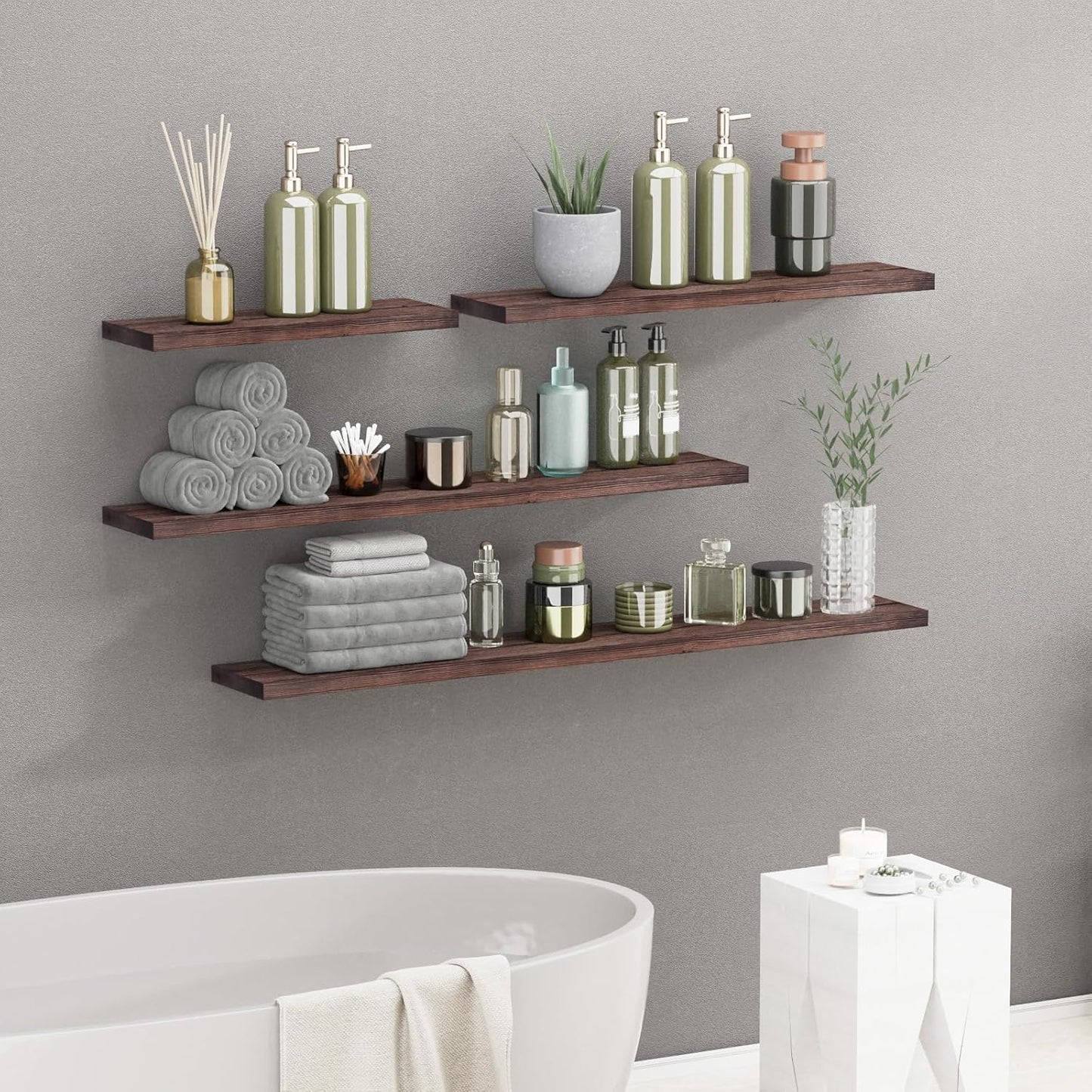 SAUMONIERES Floating Shelves 8 Inch Deep Solid Wood Wide Wall Shelf Set of 2 Wall Mounted for Bedroom Bathroom Living Room Kitchen, 36 Inch Walnut