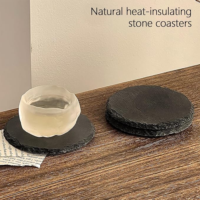 40 Pack Round Slate Coasters Bulk,4 Inch Blank Slate Coasters for Lase Engraving,with Anti-Scratch Bottom for Office Bar Kitchen Home Decor Supplies(Round, Set of 40)