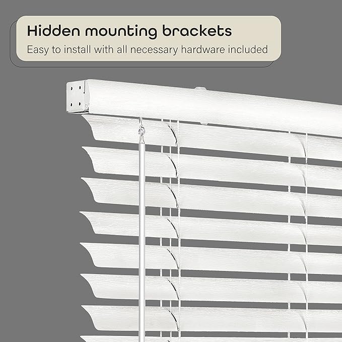 Cordless Room Darkening Venetian Blind - 43 Inch Width, 64 Inch Length, 2" Vinyl Slat Size - White - GII Luna Light Filtering Horizontal Mini Windows Blinds for Interior by Achim Home Decor