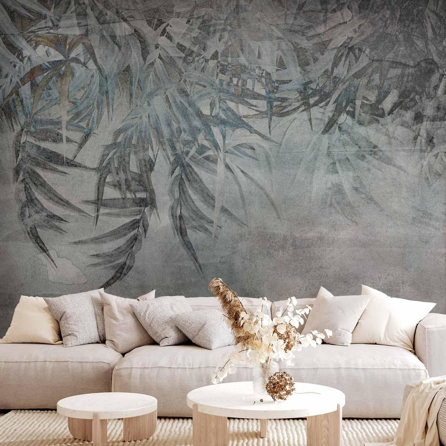artgeist Wall Mural Leaves 118x83 in - XXL Non-Woven Wallpaper Fleece Wall Decor Photo Print Picture Image Design Palm Leaves Concrete Nature Grey b-C-10103-a-a