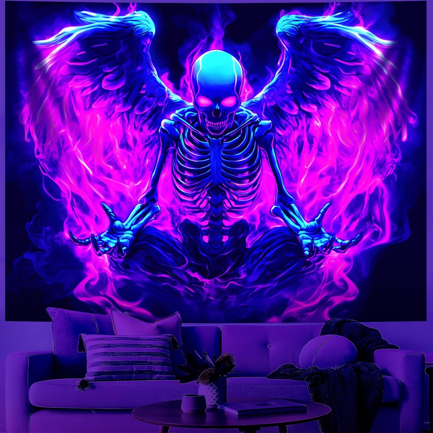Blacklight Tapestry,WingTapestry Glow In The Dark,UV Reactive Black Light Upright Posters Wall Hanging for Bedroom Dorm Living Room Backdrop Decor (wing14, 90L" x 70W")
