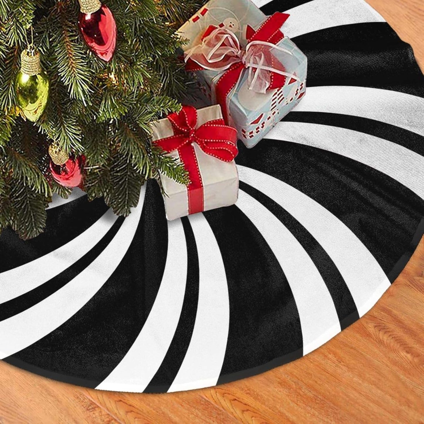 Christmas Tree Skirt,Mint Sugar Double Swirl Candy Black Xmas Tree Skirt Rustic Farmhouse Tree Skirt for Christmas Decor Xmas Holiday Home Party Decorations36