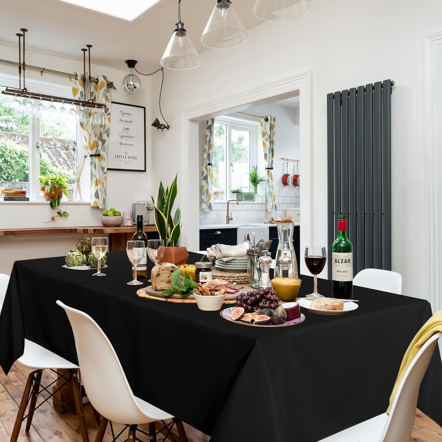 sancua 6 Pack Black Tablecloth 60 x 84 Inch, Rectangle Table Cloth for 4ft Tables - Stain and Wrinkle Resistant Washable Polyester Table Cover for Dining Wedding Banquet Party Buffet Restaurant