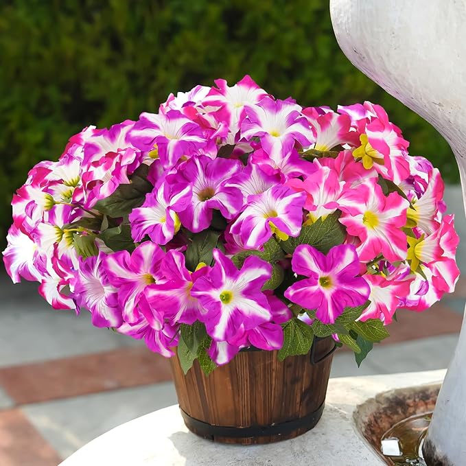 FULLMUSIC Spring Artificial Flowers for Outdoors, UV Resistant Fake Morning Glory, Look Real Faux Silk Plants for Front Door Garden Porch Planter