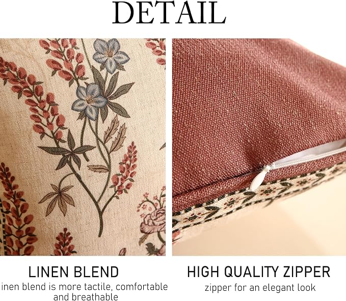 ISAENNE Designer Vintage Linen Throw Pillow Cover,20"x12"-Helena C | Elegant French Rectangle Pillow Cover,Concealed Zipper Design,Floral Pattern,Sofas,Bedroom,Living Room,Lounge Chairs