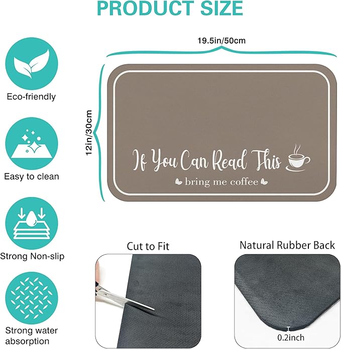 Coffee Bar Mat for Countertops 19inx12in,Absorbent Hide Stain Anti-Slip Cafe Bar Accessories Fit Under Coffee Machine Mat,dish drying mats for kitchen
