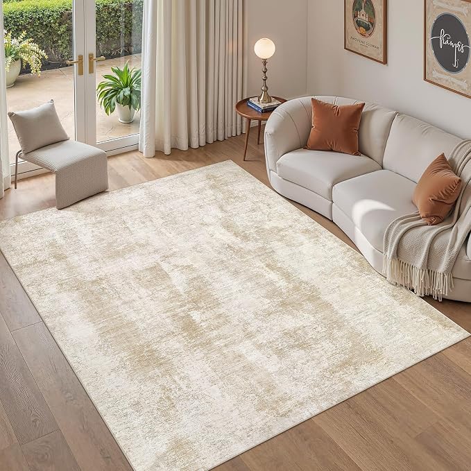 UERMEI Area Rug for Living Room: 6x9 Washable Neutral Abstract Modern Soft Rugs Non Slip Indoor Floor Stain Resistant Carpet for Bedroom Dining Room Office Nursery - Beige