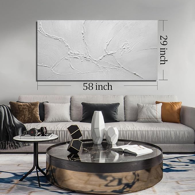 Abstract Wall Pictures for Office Big Wall Decorations for Bedroom Modern White Wall Art Canvas for Living Room Size 29 x 58 Inch