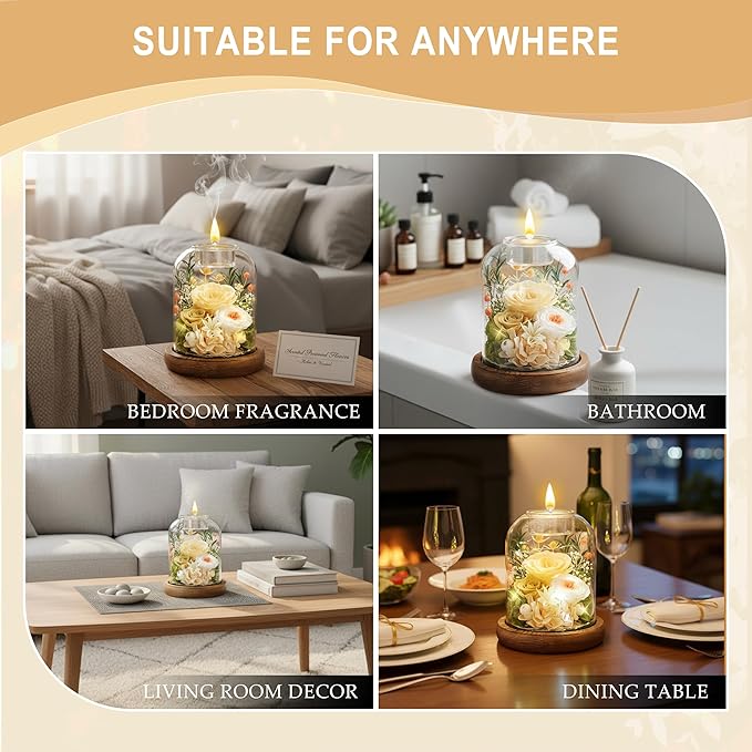 Gifts for Mom, Preserved Rose Flowers in Glass Dome, Forever Flowers for Delivery, Eternal Rose, Birthday Gifts for Women, Mothers Day for Grandma, Wife, Daughter, Anniversary(Champagne)
