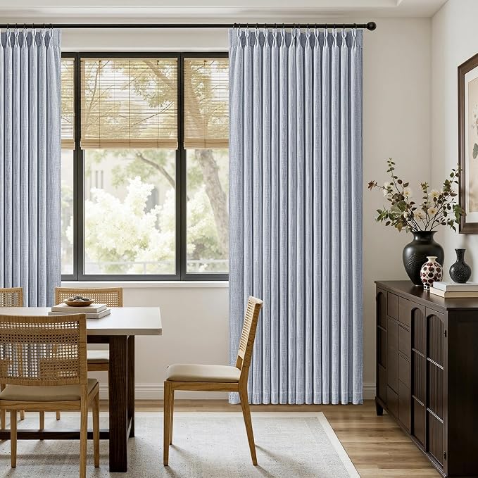 MIULEE Pinch Pleated Thick Linen Curtains 90 Inches Long 2 Panels for Living Room Bedroom, Linen Textured Memory Trained Pleat Drapes Back Tab Light Filtering Light Blue Window Curtains with Hooks