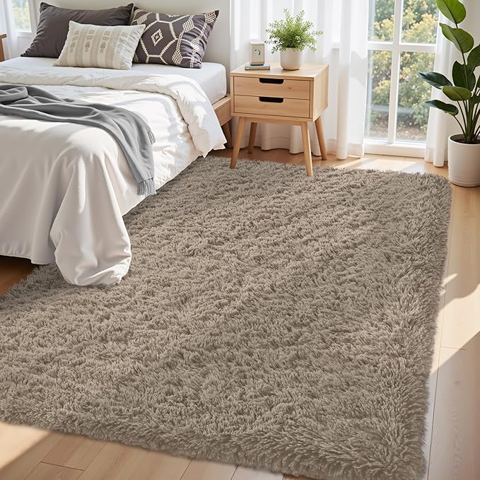 5x7 Area Rug for Living Room:Ultra Soft Fluffy Shag Grey Camel Rugs,Large Fuzzy Plush Indoor Non Slip Carpet Washable Rug for Bedroom Kids Nursery Office Dorm Modern Decor(Grey Camel 5'x7')
