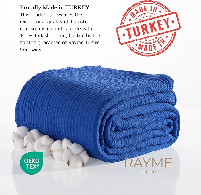 Muslin Blanket - Pure 100% Turkish Cotton Airy Soft Light Versatile Gauze Throw Blanket for Bed, Couch, Sofa (Blue, Throw Size (50" x 66" inch))