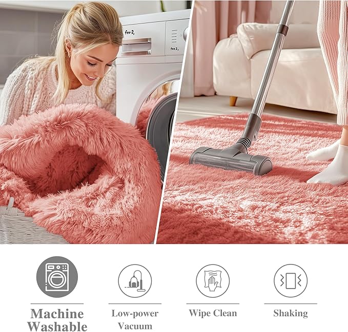 OLANLY Rust Red Round Rugs for Bedroom - Machine Washable, 2 ft Circle Area Rugs for Living Room, Soft and Fluffy Shaggy Carpet for Teen Girl and Boys, Nursery Rooms, Dorms, Home Decor Aesthetic