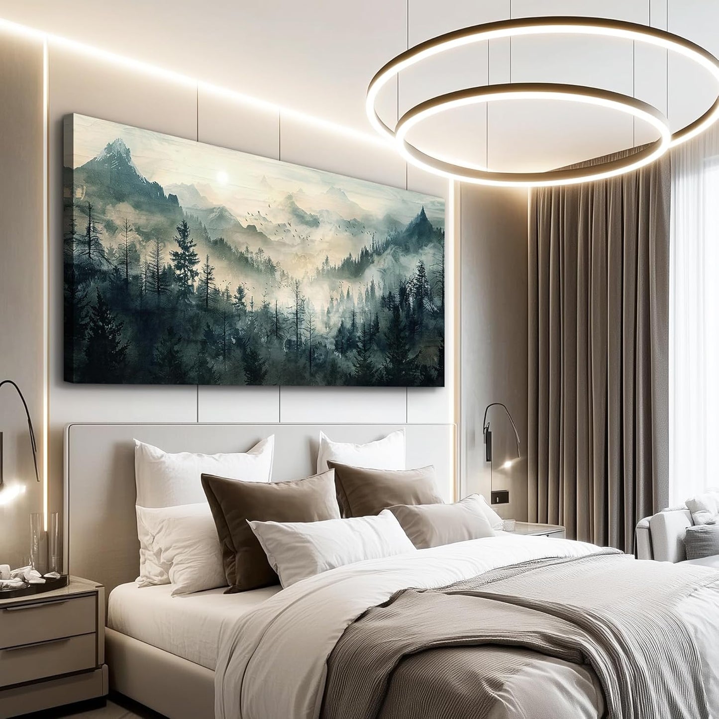 KELIYUAN Large Canvas Misty Forest Wall Art Mountain View Home Decor For Living Room Bedroom Office Natural Landscape Wall Decoration Painting Modern Printed Artwork Can Be Hung Directly 30x60 In