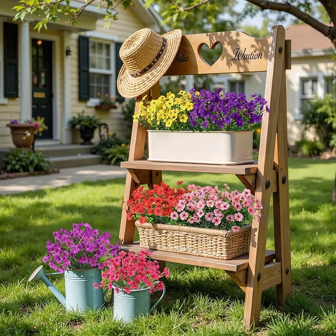 Alupssuc 48 Bundles Artificial Flowers for Outdoors Decoration, UV Resistant Silk Faux Floral Spring Fake Plastic Plants Greenery for Outside Indoor Patio Porch Window Box Home Decor, Mix 6 Colors