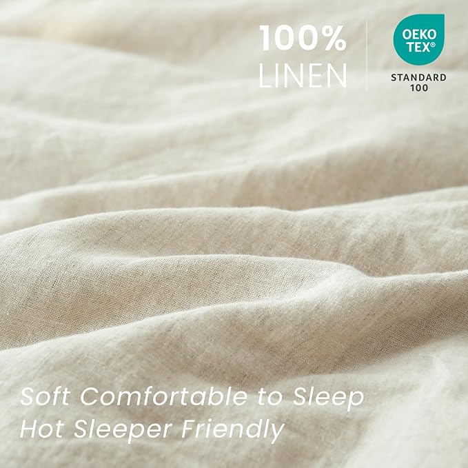 100% French Linen Pillow Shams Basic Style - Pack of 2 - Washed Solid Color Natural Flax Soft Breathable - Linen, 20'' x 36''