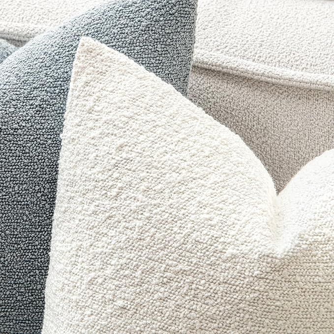 MIULEE 12x20 Inch Decorative Lumbar Pillow Covers for Couch Bed Set of 2 Textured Boucle Neutral Throw Pillow Covers Cream White Accent Solid Pillowcases Sofa Living Room Home Decor