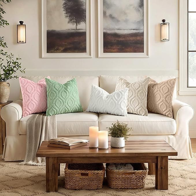 decorUhome Throw Pillow Covers 26x26 Inch Set of 2, Soft Plush Faux Wool Beige Solid Couch Pillow Covers, Accent Euro Sham Farmhouse Neutral Square Pillow Cases for Sofa Bed Living Room