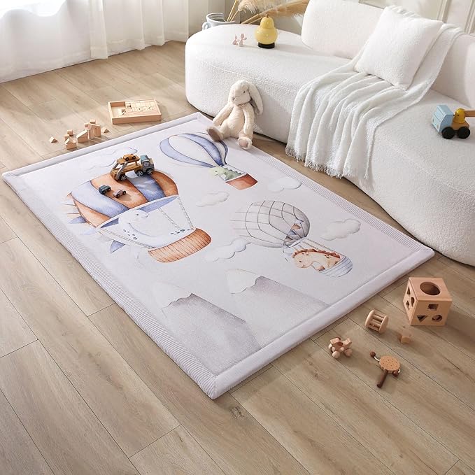 Hakuna Matte CloudSoft Baby Play Mat for Floor 47 x 67 Dinosaur Balloons | Coral Velvet high-density foam Rug for Crawling Cozy Play , Water-Resistant, Easy-Care Tummy Time Playmat for Playpen