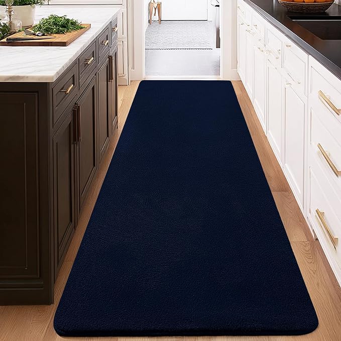 qulint Navy Blue Runner Rugs for Hallway 2x6, Modern Non Slip Washable Runner for Kitchen Soft Thickened Memory-Foam Indoor Entryway Rug, Minimalist Solid Carpet for Bedroom Laundry Home Decor
