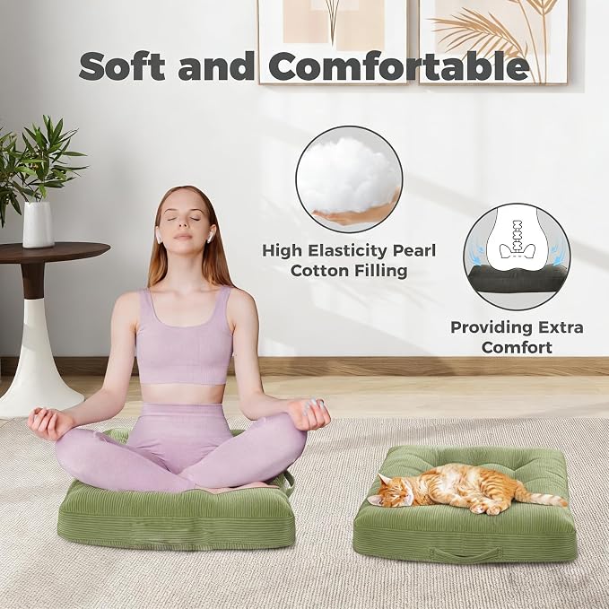 Floor Pillow Handheld Cushion, Yoga Pillows for Sitting on Floor 18x18 Inch 2 Pack Washable Seat Cushions, Ideal for Dining Chairs and Tatami Corner Coffee