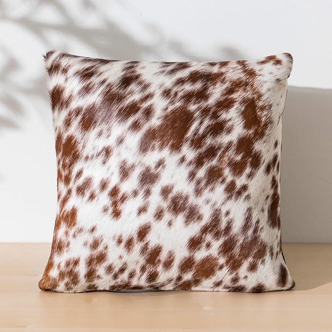 ecowhides 100% Genuine Brazilian Cowhide Pillow Cover – Brown Salt and Pepper – Single-Sided – Luxury Leather Decorative Cushion for Rustic & Western Home Décor – 20” x 20”