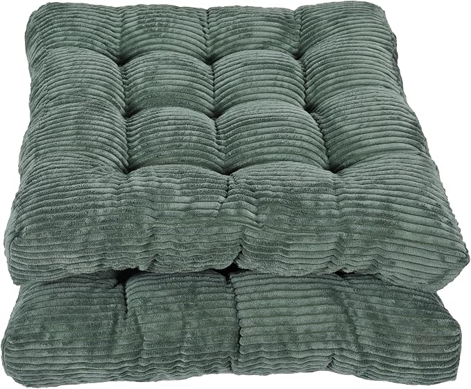 Meditation Floor Pillow Set of 2,Memory Foam Meditation Cushion for Adults Sitting, Large Square Thickened Seat Cushions for Yoga, Tatami Living Room (2, Dark Green)