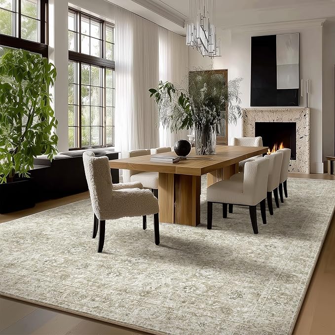 Washable Rugs for Living Room: 9x12 Area Rugs for Bedroom Ultra Soft Non-Slip Stain Resistant Vintage Boho Large Carpet for High-Traffic Dining Room - Farmhouse Decor