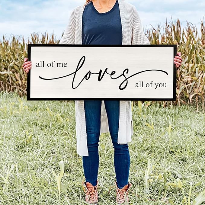 All Of Me Loves All Of You Wall Decor 40''×15'' Large Vintage Framed Wooden Plaque Modern Master Bedroom Above Over Bed sign Farmhouse Plaque Art Home Love Quotes Wall Hanging Decor (Black)