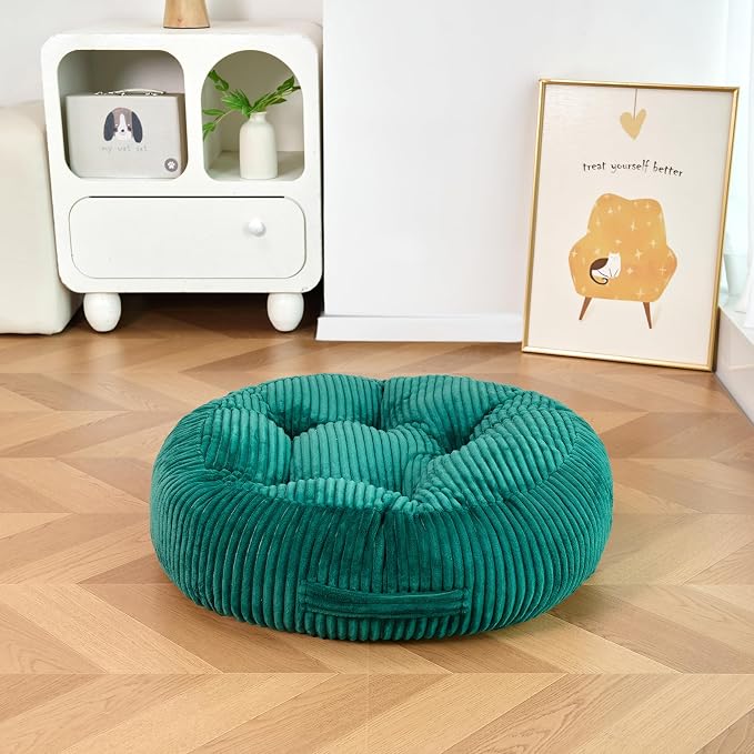 Round Floor Pillow, 6-Inch Thick Meditation Floor Cushion with PP Cotton Filling, Soft Corduroy Boho Floor Seating for Living Room, Bedroom, 22 x 22 Inches (Dark Green, 2 Pack)