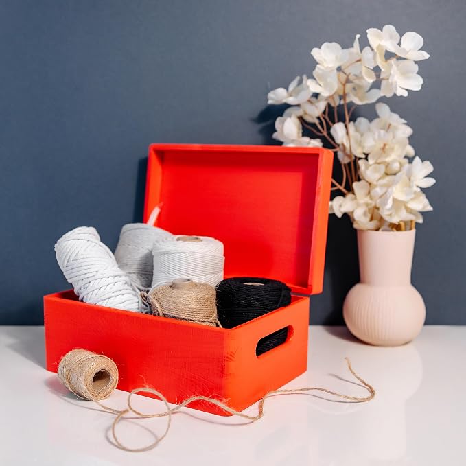 Creative Deco Large Red Wooden Box Storage with Hinged Lid | 11.8x7.87x5.51in (+-0.5) | Keepsake with Handles | Gift Box for Tool Dog Toy Shoes Kitchen Storage | Wood Keepsake Chest Trunk | Solid pine storage box with a lid for keepsakes, crafts, stati...