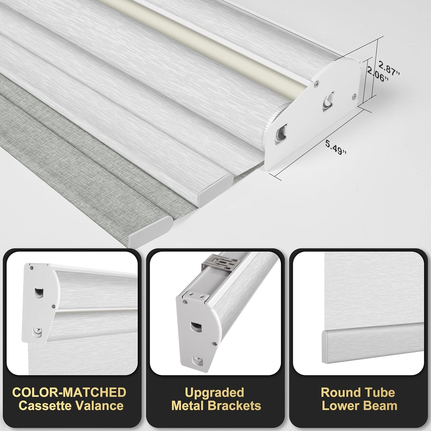 BERISSA Cordless Dual Roller Shades with Cassette Valance, Blackout and Light Filtering Shades - Day and Night Operation for Home Office Door - Linen Grey and White - 64 W x 48 H