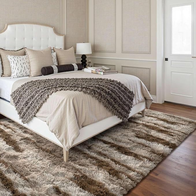 FinRèc 6x9 Brown Rugs for Living Room Bedroom, Fluffy Shaggy Area Rug, Non-Slip Soft Shag Rug for Nursery Kids Room Dorm Room Home Decor, Indoor Plush Floor Carpet