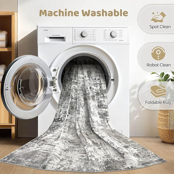 5x8 Area Rug Living Room: Washable Large Abstract Soft Rugs Stain Resistant Indoor Floor Non-Slip Accent Carpet for Women Men Modern Home Enthusiasts Aged 25-45 - Bedroom Nursery Playroom- Gray