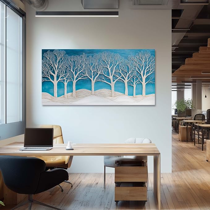 Ggaafet Abstract Forest Wall Art for Bedroom Canvas Painting Prints Beautiful Blue Snow Wood Art Deco Modern Artwork Office Family Dining Room Decor