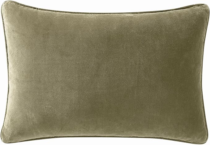 Brooklyn Loom Matte Cotton Velvet 14x20 Green Decorative Pillow