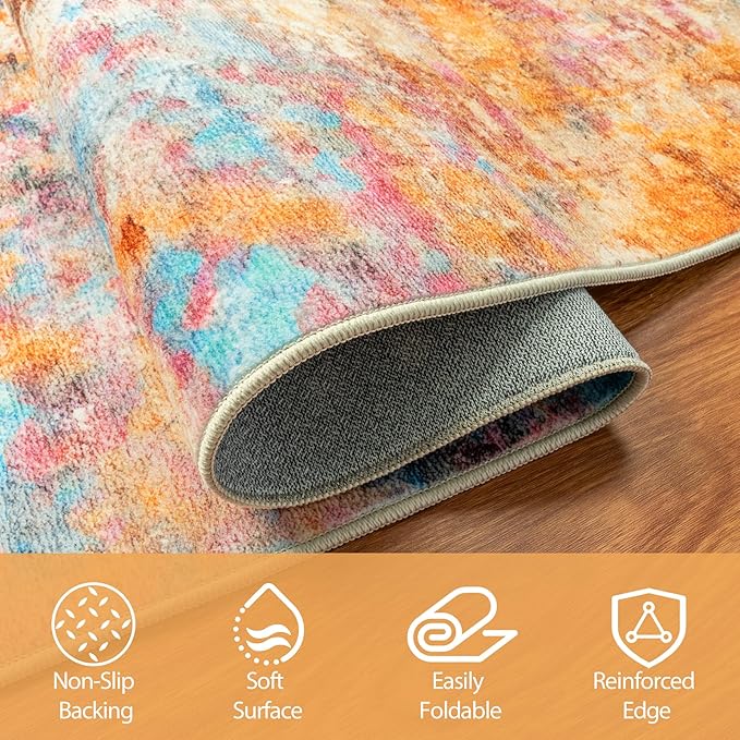 5x7 Area Rugs for Living Room Rug Washable: Abstract Rug for Dining Room Bedroom Carpet Non Slip 5 by 7 Indoor Modern Nursery Home Office Colorful