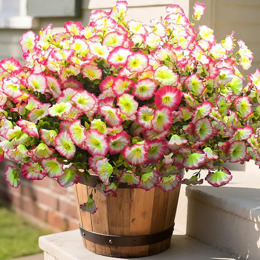 Grunyia Artificial Morning Glory Flowers - UV Resistant Pink Faux Silk Plastic Fake Flower Bundles for Outdoor Indoor Porch Patio Planter Window Box Garden Home Decor