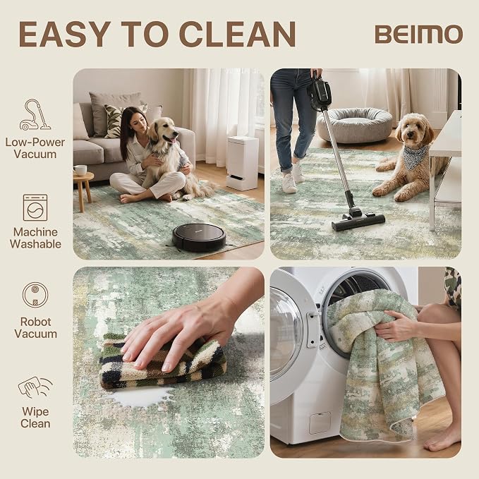 BEIMO Reversible 2x3 Rugs for Entryway Kitchen Bathroom, Modern Abstract Dual-Sided Area Rug, Machine Washable Soft Low Pile Indoor Mats, Includes Non-Slip Rug Pad, Green & Grey