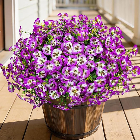24 Pcs Artificial Fake Pansy Flowers for Outdoor,Faux Silk Plants Flowers UV Resistant Pansies Spring Flowers for Planter Front Door Porch Yard Patio Garden Window Box Home Decor(Red Lotus)