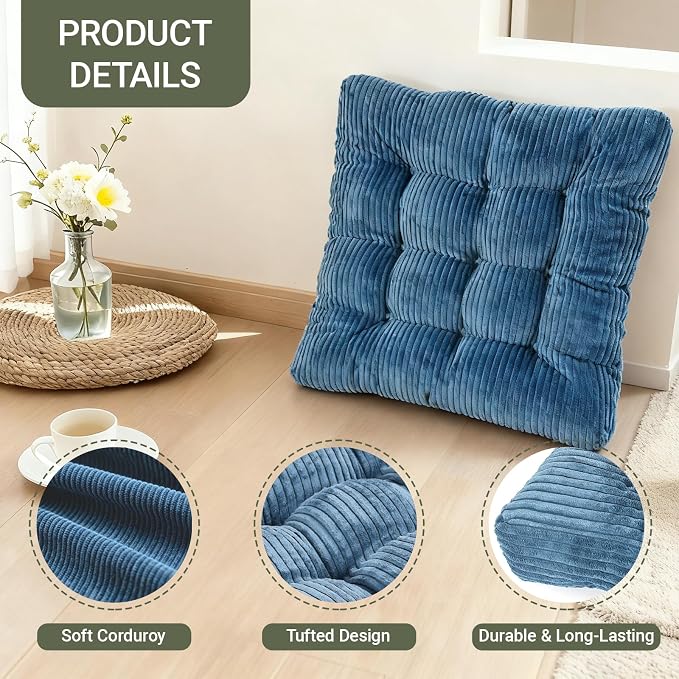 Meditation Floor Pillow Set of 2,Memory Foam Meditation Floor Cushions for Adults Sitting, Large Square Thickened Seat Cushion for Yoga, Tatami Living Room (2, Navy)